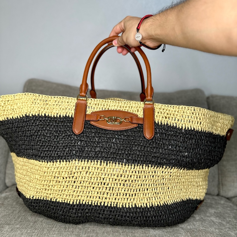 Lauren Ralph Lauren Black and Cream Woven Tote